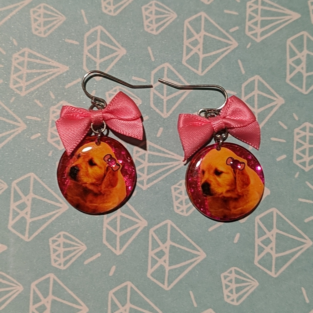 Pink Golden Retriever Earrings